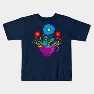 Teacup filled with gorgeous flowers Kids T-Shirt